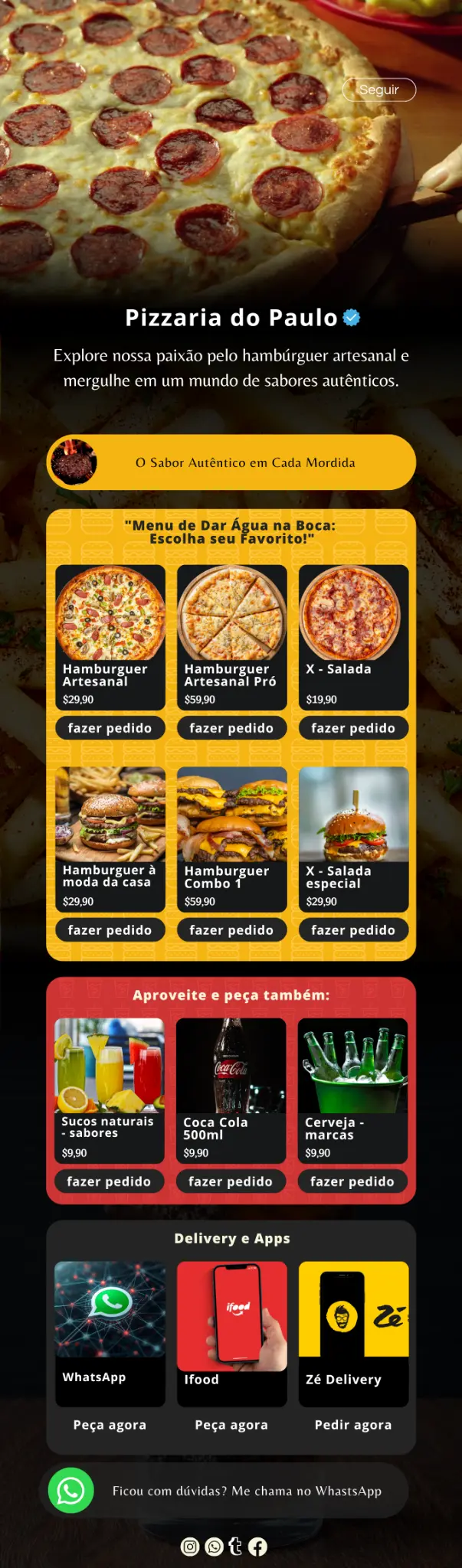 Modelo de Link da Bio para Pizzaria
